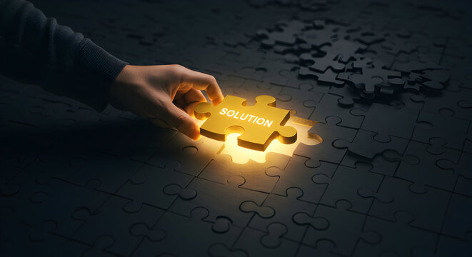 Finding Solutions: A Hand Placing the Final Puzzle Piece