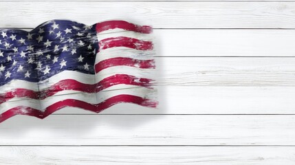 Memorial day theme with vintage flag on white wooden background. labor day banners. Ultra realistic. Photorealistic