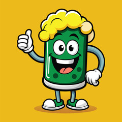 Green Cheerful pint of beer mascot cartoon character  with a face vector design 