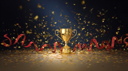 may labor day celebration with golden trophy and confetti. labor day banners. Ultra realistic. Photorealistic