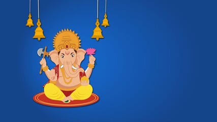 Hindu Festival Animation Featuring Ganesha and Ringing Bells with Blue Background
