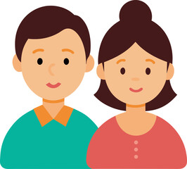 Cartoon Uncle and Aunt in Colorful Outfits Standing Side by Side