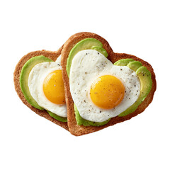 Two heart shaped toasts with avocado and eggs, delicious breakfast sticker clipart