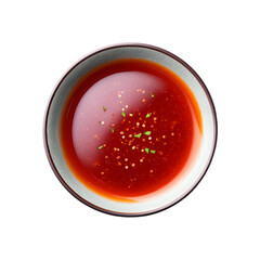 Red hot sauce with spices in a small bowl clip art, top view