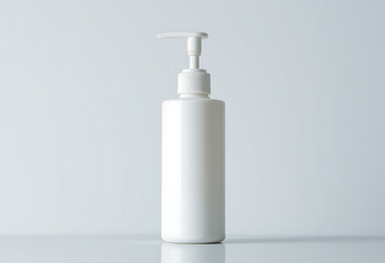 A white plastic pump bottle is ready for your product label