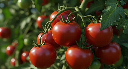 close-up of a tomato tree that is already bearing fruit and ready to harvest.