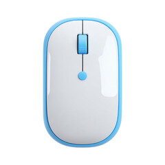 3D icon of a white blue computer mouse isolated on a transparent background, 3d rendering of wireless computer mouse, 3D icon sticker or clipart