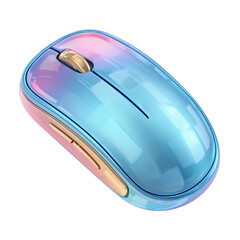 3D icon of a colorful gradient computer mouse isolated on a transparent background, 3d rendering of wireless computer mouse, 3D icon sticker, clipart