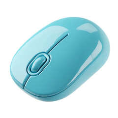 3D icon of a cyan or blue computer mouse isolated on a transparent background sticker