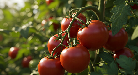 close-up of a tomato tree that is already bearing fruit and ready to harvest.