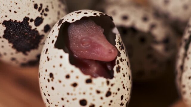 Baby snake hatching from its speckled egg, a new life emerging