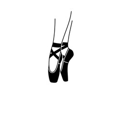 Ballet dancer's feet in pointe shoes with ribbons in en pointe position, vector illustration. Dance school or academy. Stage perfomance and regular training