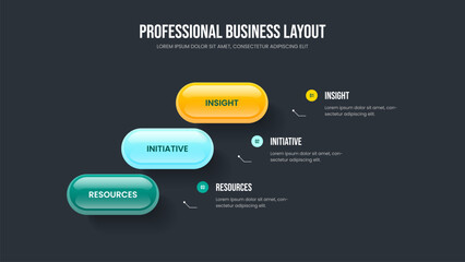 Financial Performance 3 Option Diagram Slide Layout. Business Growth Three Element Infographic Slideshow Template. Investor Planning Presentation Design Vector Illustration.