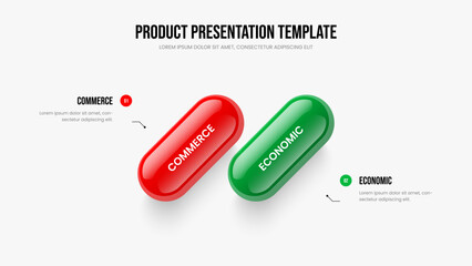 Marketing Analysis 2 Step Diagram Slide Layout. Professional Report Two Element Infographic Frame Design. Consulting Briefing Slideshow Template Vector Illustration.