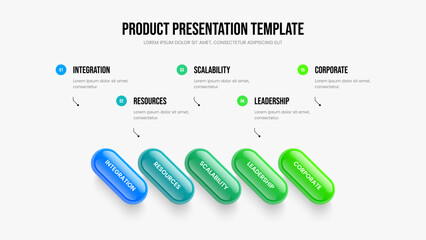 Service Analysis 5 Step Infographic Slideshow Template. Company Forecast Presentation Design Vector Illustration. Project Plan Five Option Diagram Slide Layout.