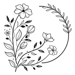 Elegant floral arrangement featuring blooming flowers and delicate leaves forming a half circle design element