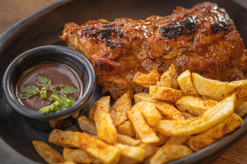 BBQ Pork Ribs with French Fries