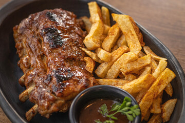 BBQ Pork Ribs with French Fries