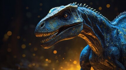 Close-up of a vibrant blue dinosaur