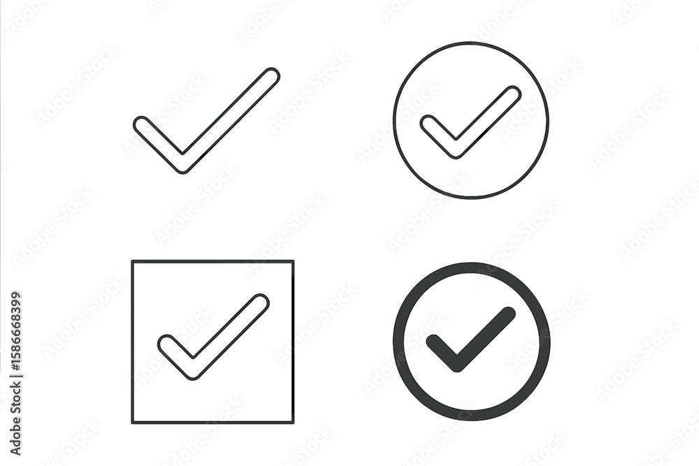 Wall mural minimalist check mark icon collection – thin line and bold filled approved symbols, circular and squ