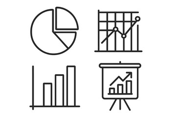 Business Finance Icons Set: Pie Chart, Bar Graph, Line Chart, Strategic Planning, Data Analysis, Financial Growth, Office Analytics, Management Reports, Banking and Accounting Concepts