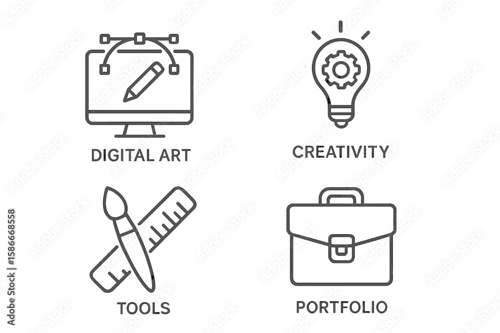 Fototapete graphic design line icon pack. digital art, creativity, tools, portfolio concepts. vector symbols fo