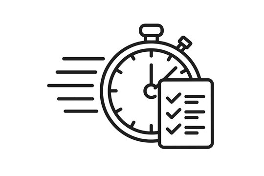 Express delivery concept. Fast service icon with timer and checklist. Speed and time symbol for shipping and quick survey. Stopwatch for planning, deadline and efficiency.