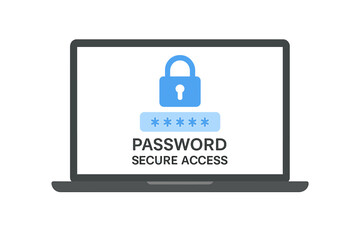 Obraz premium Laptop password secure access vector illustration. Login form for website UI. User authentication, verification for account. Data protection, privacy, security concept. Cybersecurity.