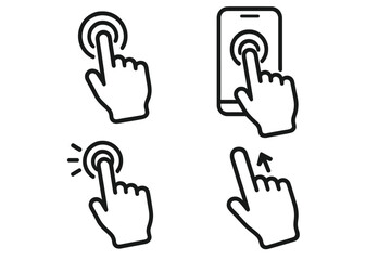 Touchscreen Gesture Interface Icons Collection. Hand Tap, Click, Swipe, and Touchscreen Symbol Set. User Interaction, Mobile Device Navigation Gestures, UX UI Controls, Digital Technology Concept