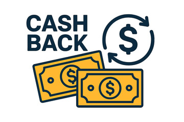 Cash Back Service Vector Illustration with Money Bills and Dollar Sign Rebate Icon, Financial Reward Refund Bonus Concept, Cashback Loyalty Program Savings, Isolated Transparent Background