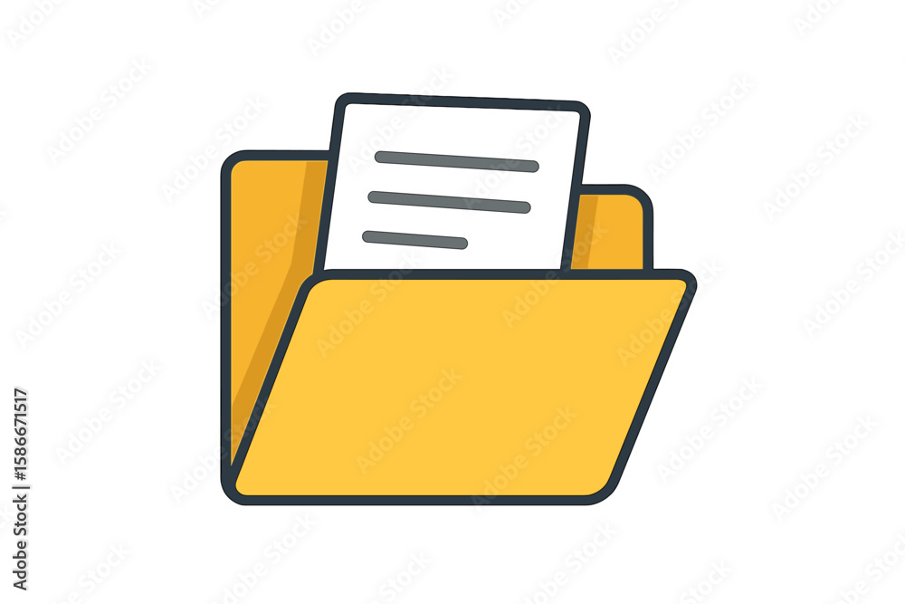 Poster yellow folder icon with document. open file folder for web design, app, logo, user interface. vector