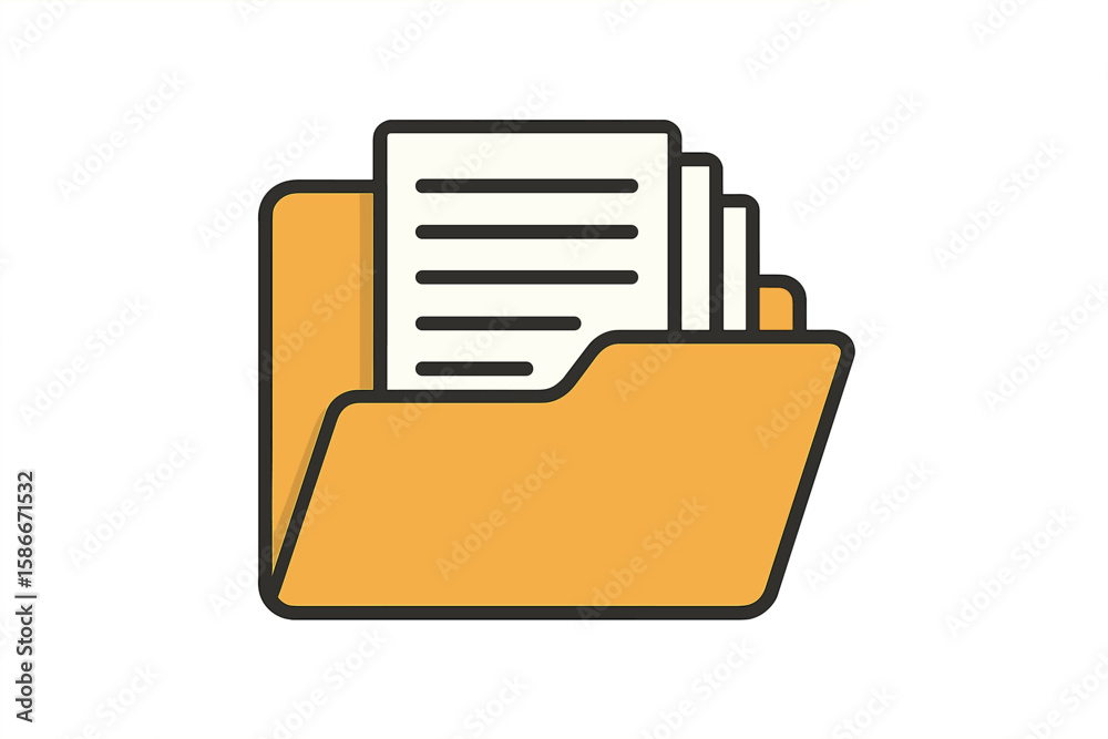 Fototapete Open folder icon with documents, file storage symbol for website design, app interface, UI element, logo concept, vector illustration on transparent background for digital projects
