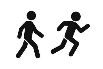 Walking and Running Man Silhouette Icon Set. Human Stick Figure Pictogram Collection. Black Minimalist Vector People Symbol. Motion Activity Illustration for Infographics