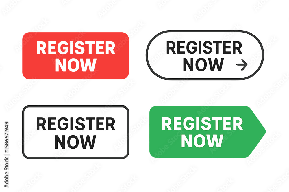 Poster register now button set. vector illustration with modern call to action design. red and green regist