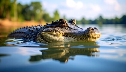Obraz premium Close-up of a caiman in water