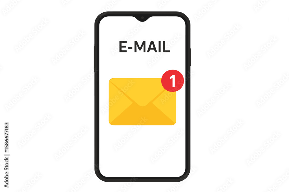 Aufkleber email notification on smartphone screen. new message alert in mail application. unread email icon wi