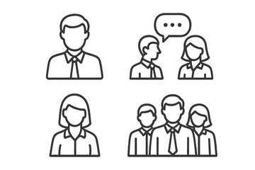 Employee line icon set. Business people, team, and communication symbols. Professional staff avatars for corporate graphics, UI, and presentations. Clean vector design.