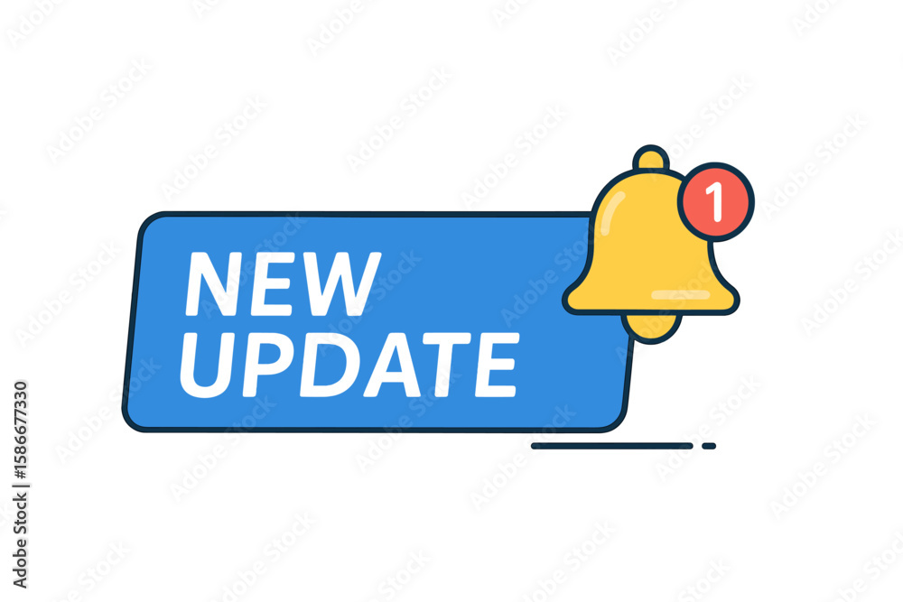 Fototapete Modern Software Update Notification Banner, Vector Web Interface Alert, Blue Label with New Update Icon, Notification Bell, System Message, Technology Upgrade, User Interface Concept
