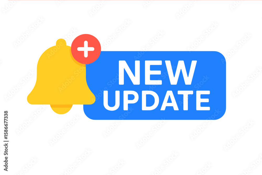 Aufkleber modern notification bell new update label, system software upgrade, web banner, update alert icon, t