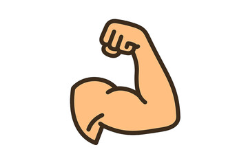 Flexed bicep muscle icon. Strong arm gesture symbol. Fitness, gym, and bodybuilding concept. Power, strength, and health vector illustration. Cartoon flat style design element.