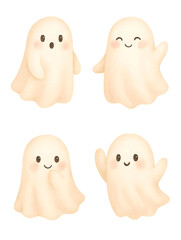 Happy Ghosts Set – Cute Halloween Watercolor Clipart