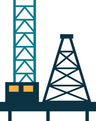 Flat Vector Illustration of an Oil Drilling Rig Structure