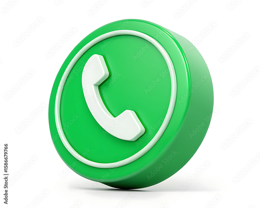 Fototapete a close up of a green and white phone icon on a white background in a studio shot isolated