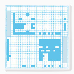 Fototapeta premium A clean white square sheet of vector grid paper with evenly spaced light blue vertical and horizontal lines, ideal for technical or math-based layouts.
