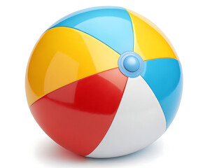 Obraz premium A colorful beach ball with blue yellow red and white panels isolated on a white background close up view