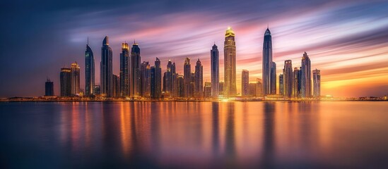 Fototapeta premium Dubai Marina Skyline at Sunset: A Stunning Panorama