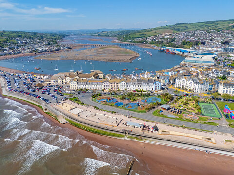 Aerial Image of the Teignmouth coast line basking in fine Spring sunshine, in Devon, United Kingdom. 10th May 2025. 
