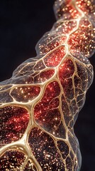 Golden neural web glowing with divine energy over a dark background, symbolizing life, connection, and the sacred mystery of creation