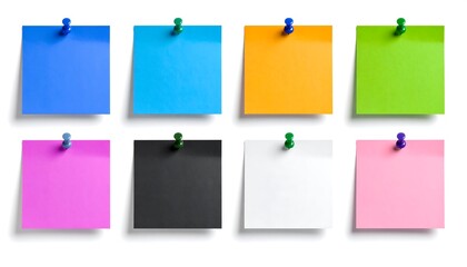 Colorful sticky notes pinned to a white background (3)
