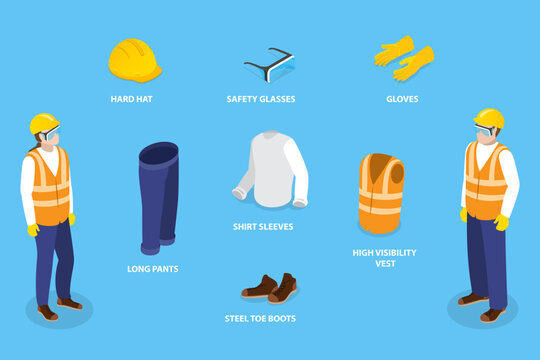 3D Isometric Flat Vector Illustration of PPE, Worker Safety Gear Collection For Construction Site Equipment